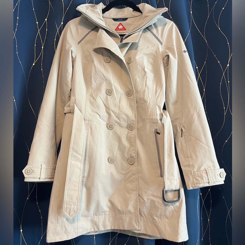 COLUMBIA Omniheat Womens Khaki Beige Double-Breasted Coat Trench Rain Jacket XS